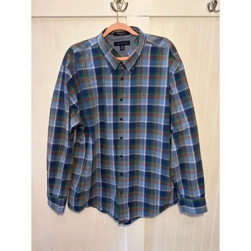 Tommy Hilfiger Buttonup Shirt Men’s XXL Heritage Poplin 80s 2-ply blue plaid